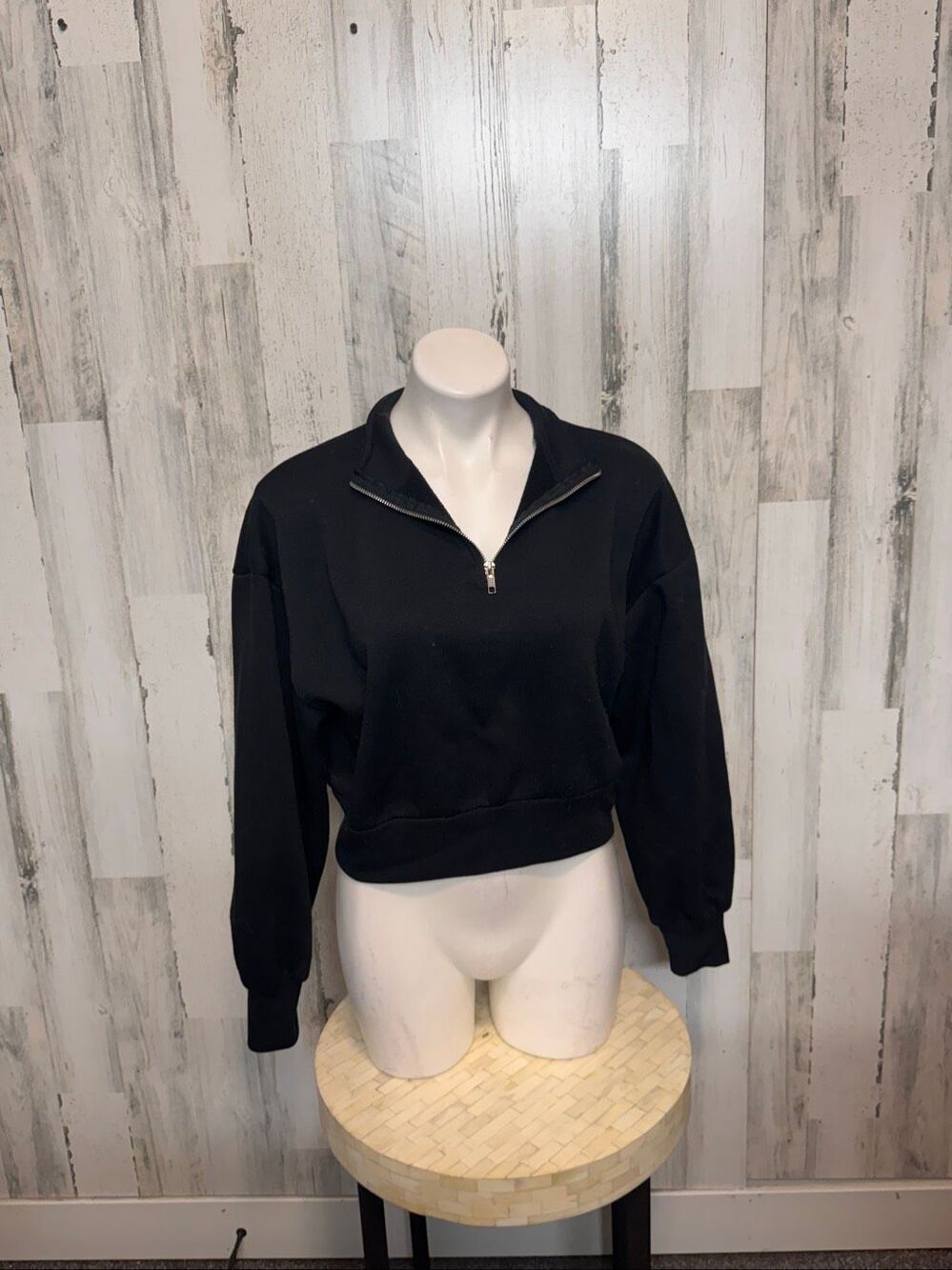 Charlotte Russe Quarter Zip Cropped Fleece Sweatshirt Pullover Womens Small Blac